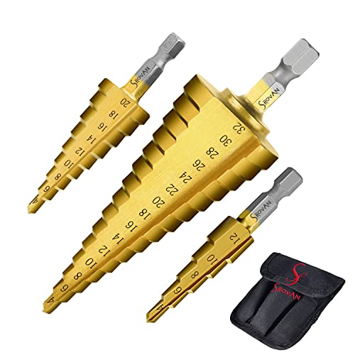 3PCS HSS Step Bits High Speed Steel Step Drill Bits Set - (4-12mm 4-20mm and 4-32 mm) Cone Drill Bits Hole Cutter for Wood Stainless Steel Sheet Metal by SS SHOVAN