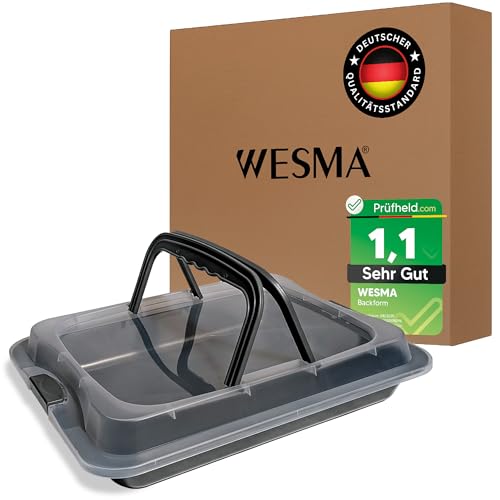 WESMA® Backblech mit Deckel 40 x 33 x 8 cm | Premium rechteckige Backform mit Transporthaube für Blechkuchen & Kuchentransport | Kuchen Transportbox,...
