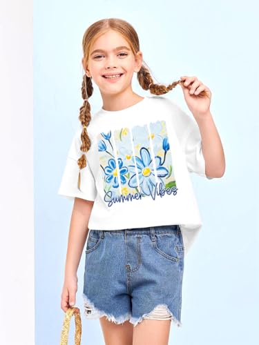 Image of Girls Graphic Shirts Oversized Sunshine T Shirt Short Sleeve Tee Tops Cute Trendy Girls Clothes for 5-14 Years