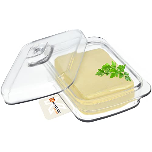 KADAX Beurrier en Verre Rectangulaire - Cloche à Beurre Transparente Avec Couvercle et Poignée - Récipient Passe au Lave-Vaisselle (1 Pièce - 16)