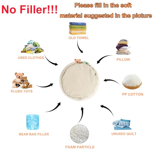 Asuprui 20x14 Inch Unstuffed Ottoman Pouf Cover – Lightweight Foot Rest, Floor Bean Bag Chair, Storage Pouf for Living Room, Bedroom & Balcony (Filler Not Included) (Cream) - Image 5