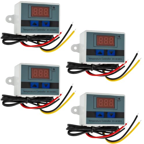 4PCS XH-W3001 Digital Programmable Thermostat Switch with Waterproof Probe 12V 10A 120W DC Heating Cooling Temperature Controller, Compact Design for HVAC Aquariums Industrial Use (-50℃ to 110℃ Range)