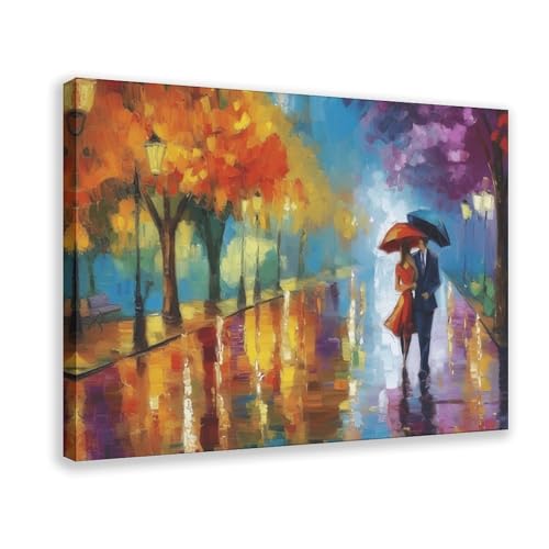 Peinture couple sous la pluie romantique toile art mural salon