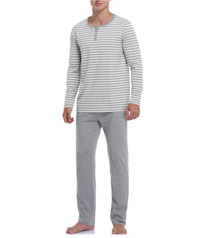 Ekouaer Schlafanzug Herren Lang - Warmes Pyjama Set Mit Henley-Kragen & Taschen