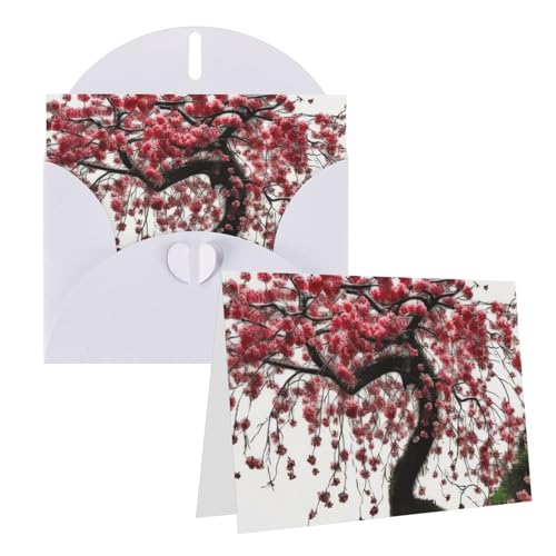Cartes de vœux vierges motif cerisier japonais avec enveloppes pour toutes occasions