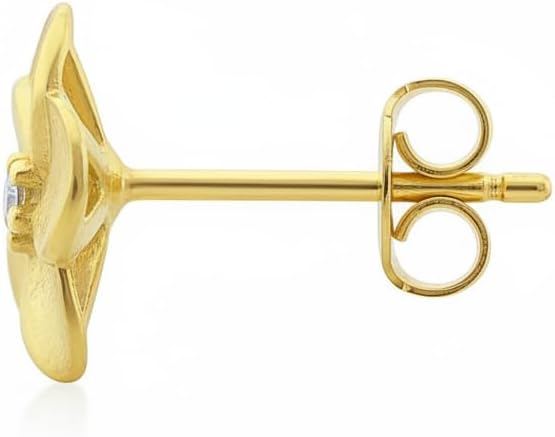 14K Yellow Gold Cz Small Plumeria Flower Stud Earrings - 0.26 in