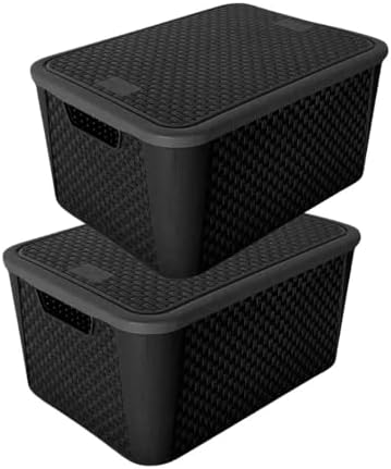 KIT Com 2 Caixas Organizadoras 17L Rattan com Tampa – Preta, Vers...