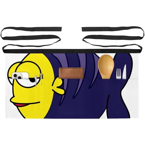 Tabliers courts de chef à poches pour cuisine et pâtisserie au motif poisson dessin animé