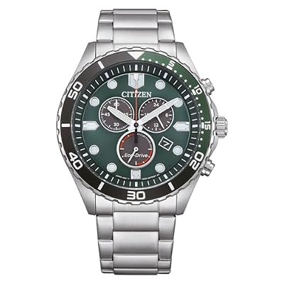 Citizen Orologio da uomo con cronografo Eco-Drive con cinturino in acciaio inox AT2561-81X, Verde, Bracciale