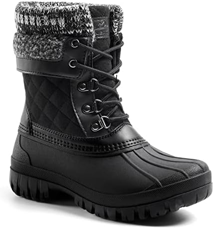 ALEADER Snow Boots for Women Winter Duck Mid-Calf Boots Waterproof Insulated Cold Weather Black 6 M US Women