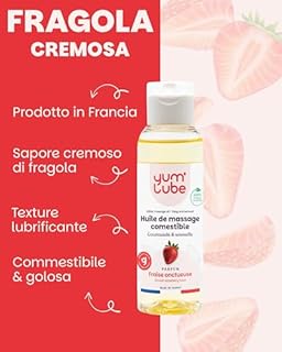 Yum'Lube | Olio Massaggio Sensuale E Lubrificante - Olio Per Massaggio Corpo Eccitante E Rilassante - Olio Corpo Profumato alla Fragola - 100% Naturale, Bio, Comestibile - Made In France
