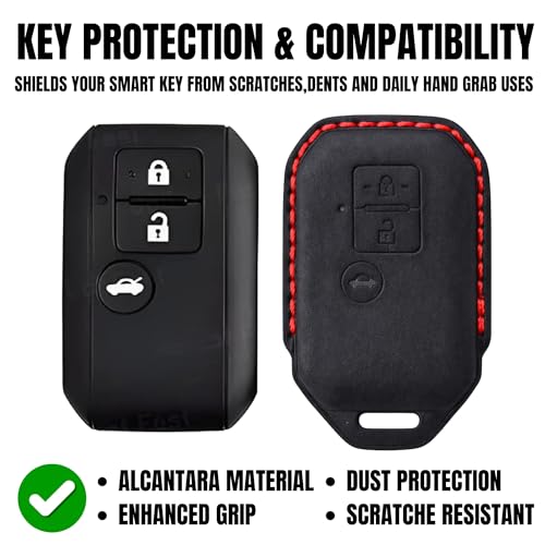 Image of KMH Alcantara Car Key Cover Compatible for Maruti Suzuki Swift, Dzire, Baleno, Ertiga 3 Button Shell Case Holder Full Key Protector Smart Keycover (D3) Black - Pack of 1