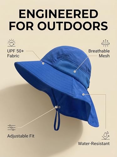Image of icolor Kids Sun Hat UPF50+ Sun Protection Bucket Hat Toddler Summer Beach Play Hats with Neck Flap for Girl Boy Ages 3~10