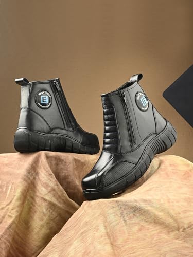 Image of Eego Italy Rider-4, Water Resistant Biker boot /Motorcycle riding boot, real leather upper & anti slip sole with steel toe protection, padded in socks, 3M Reflectors,lace free and walkable with shin and ankle protection RIDER-4-BLACK-10
