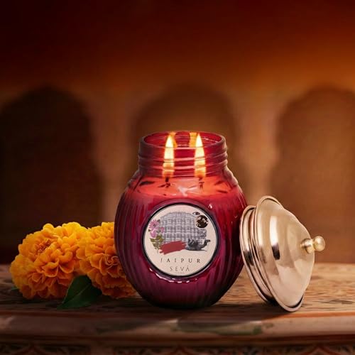 Image of SEVA HOME Ode to India Jaipur Scented Candle | Pink City Elegance | Exotic Spice & Floral Aroma | Long Lasting 45H Burn | Natural Soy Wax | Luxury Home Decor & Gifting