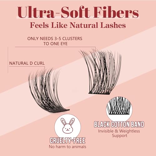 Higu clace Lash Clusters Kit, 144PCS Lashes Clusters Kit with Lash Bond and Seal, C Curl Wispy Cluster Eyelash Extensions Natural Look with Thin Band Easy to use for Beginners (A11） — view 6