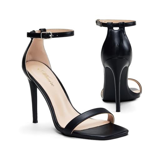 Stylish 4 IN Square Open Toe Ankle Strap Stiletto Heels for Women Plain Trendy Strappy Heeled Sandals2