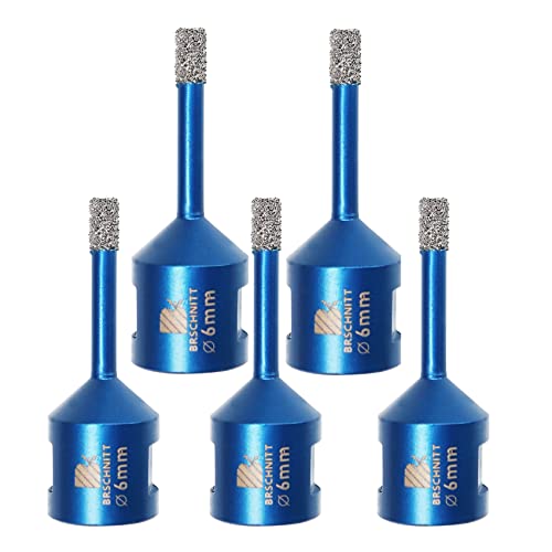 Diamond Drill Bit 6mm,BRSCHNITT 5pcs M14 Vacuum Brazed Diamond Tip Drill Bit for Tile Porcelain Stoneware Ceramic Marble Granite Drilling,Suitable For Angle Grinders