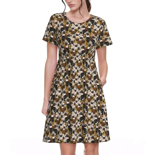 Robe d'été Pug à manches courtes légère pour femme au quotidien