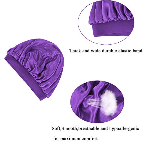 Dayavo 5 Pieces Kids Satin Bonnets Wide Band Silk Bonnet Night Sleep Cap Toddler Hair Bonnet Sleeping Hat For Natural Hair Kids Children Infant Newborn Babies Girls, Yellow, Purple,Pink,Royal Blue,Mary Red, One Size #TOP3
