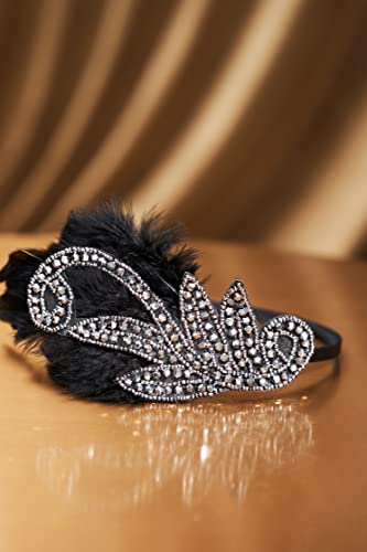 Babeyond 1920S Flapper Headband Accessories Roaring 20S Feather Hair Band Vintage Gatsby Party Accessories (Silver) #TOP2