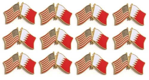 Bahrain & USA Crossed Flag Lapel Pins Box of 12 – Friendship Tie Badges