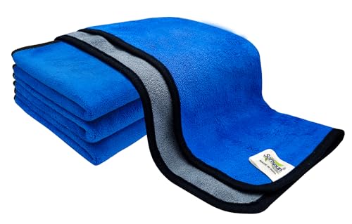 Image of SOFTSPUN Microfiber Cloth for Car Coral 800GSM 40X60cms 4 Pcs Blue+Grey! Extra Thick Microfiber Cleaning Cloths Perfect for Bike, Auto, Cars Both Interior and Exterior.