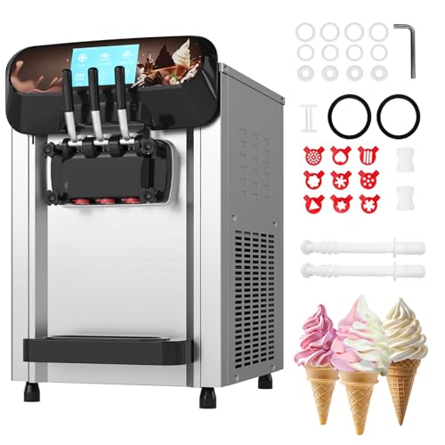 ACONEE 5.8-7.9 Gal/Hr 1+2 Flavor Commercial Soft Ice Cream Machine, 2050W Soft Serve Ice Cream Maker with 7" Touchscreen, Self-Cleaning, Easy Operate,