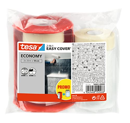 Image of tesa Easy Cover Universal 2 in 1 Masking Film for Painting and Masking Tape 2 x 20 m x 55 cm