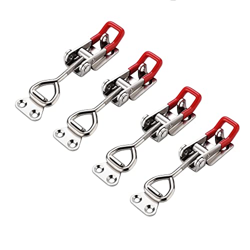 E-Ting 4 Pack Heavy Duty 4002 Toggle Latch Clamp, Adjustable Toggle Clamp Latch With Lock Hole,485 Lbs Holding Capacity Pull Latch For Smoker Door, Box Case Trunk, Lid, Jig (With 20Pcs Screws) #TOP15
