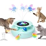 GoldenSun 3-In-1 Interactive Cat Toys for Indoor Cats Adult, Smart Cat Feather Toys, Rechargeable Power Toys Balls & Handmade Butterfly Cat Toy, Teaser with 6 Attachments
