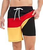 Jimlieay Badehose Herren Badeshorts mit Kompression Liner 2 in 1 Schnelltrocknend Strandhose Männer innenhose Board Shorts Deutschland Flagge Nationalflagge Muster