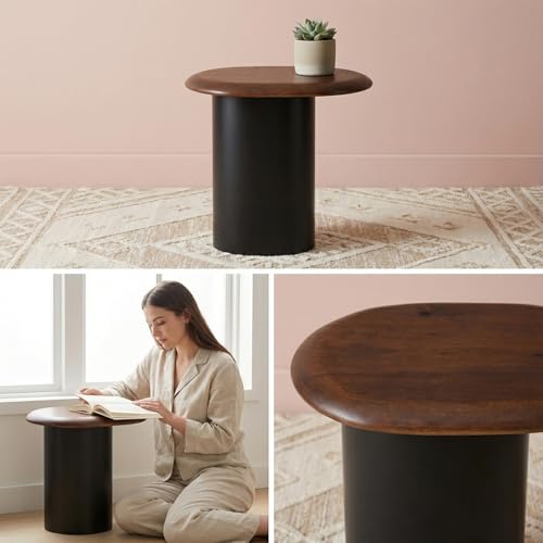 Image of Wakefit Contemporary Side Table | End Table for Living Room & Bedroom | Wooden Rustic Top with Metal Legs Sofa Side Table | Modern Space Saving Decor | Premium Multipurpose Nightstand | Lightweight