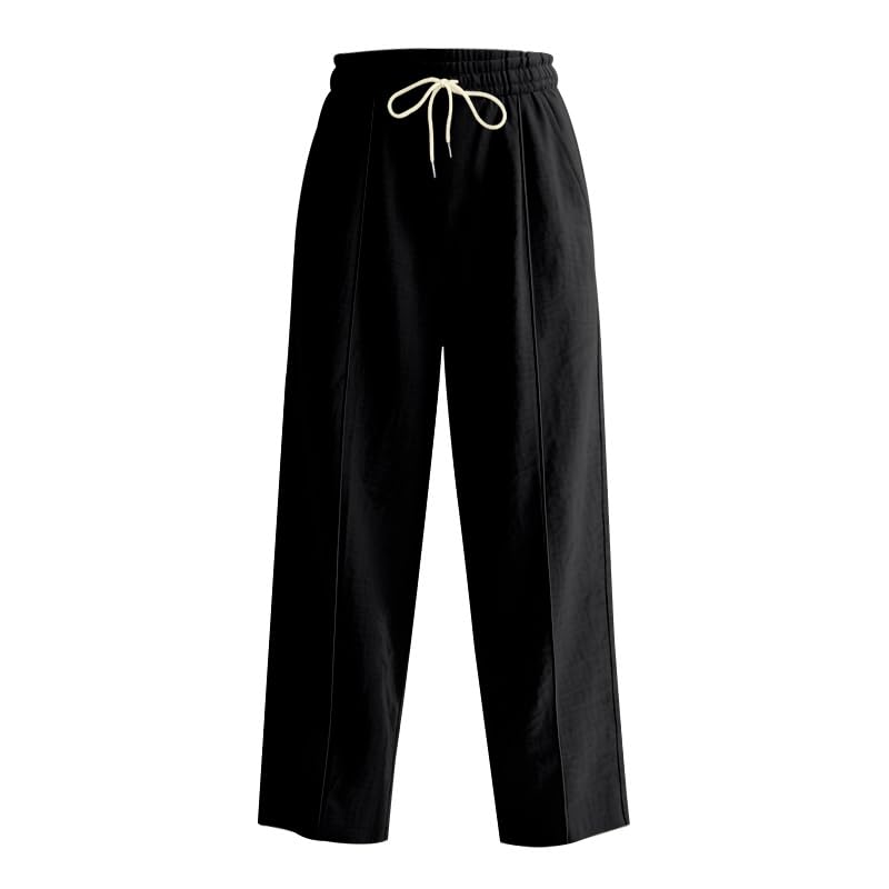 Mens Linen Pants Straight Leg Pants Fashion Drawstring Elastic Waist Loose Casual Outdoor Beach Trousers with Pockets4