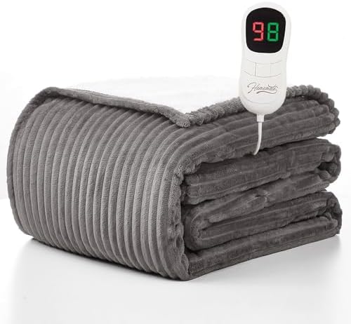 Homemate Heated Blanket Electric Throw - 50"x60" Heating Blanket Throw 1/2/4/6/8 Hours Auto-Off 10 Heat Levels Over-Heat Protection Soft Flannel Sherpa Heater ETL Certification