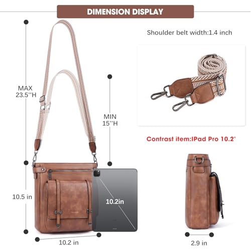 Roulens Crossbody Bags for Women,Multi Pocket Crossbody Purses Soft Leather Shoulder Handbags Travel Purse Adjustable Strap