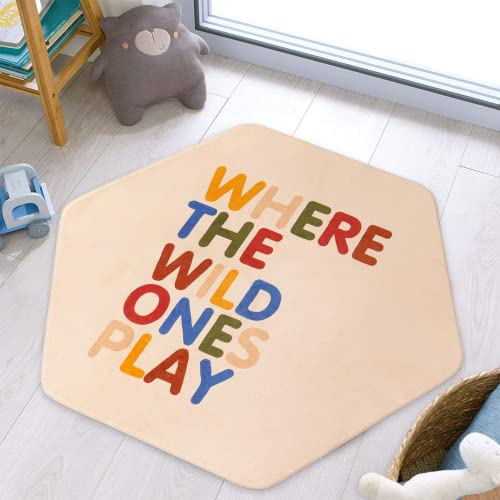 Staruia Colorful Nursery Rug,4'X4'7"Non-Slip Hexagon Kids Rug For Playroom,Rainbow Washable Carpet For Boys Girls Bedroom,Ultra Soft Quote Playmat For Playpen Tent #TOP1