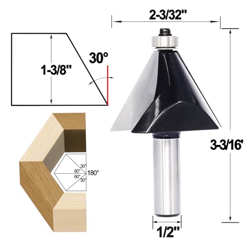 Image of 6PCS Chamfer Router Bit Set 1 /2 Shank, Carbide 2-Flute Chamfer Cut, Edge Forming Bevel Router Bit, Chamfer Bit Miter Angle Router Cutters, for Miter Joints, Deg10 15 20 22.5 30 45