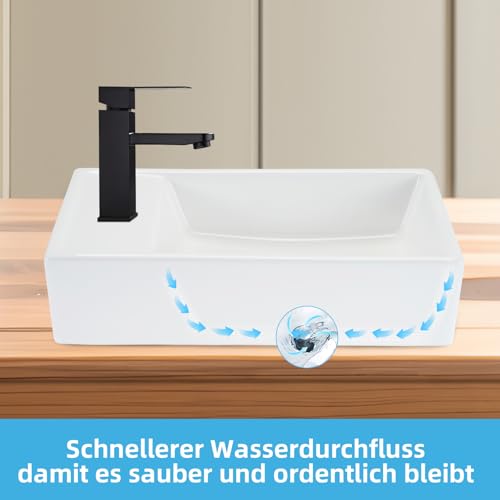 Mursche Waschbecken Badezimmer Aufsatzwaschbecken Keramik - Eckig Aufsatzbecken Bad Weiß Waschschale Klein Wandmontage Aufsatz Hängewaschbecken mit Hahnloch Waschplatz 40x22x10cm für Gäste WC
