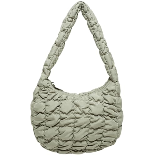 Bolsa de ombro acolchoada acolchoada para mulheres, bolsa de mão acolchoada de nylon puffy Hobo, bolsa macia, leve, Verde sálvia