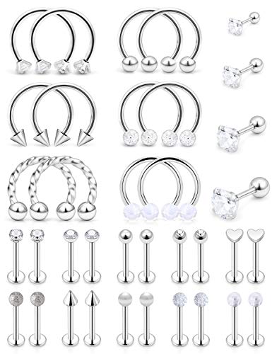 Yaalozei 16g Lip Rings for Women Tragus Earring Stud Stainless Steel Labret Monroe Lip Ring Stud Nail Forward Helix Earrings Studs Ring Medusa Piercing Jewelry for Women Men 8mm