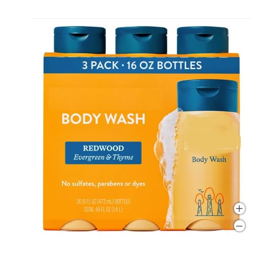 Men’s Redwood Body Wash oz Shower Gel, Gentle Moisturizing Cleanser with Evergreen, Sandalwood & Leather Notes – Rich Lather, Smooth Soft Skin Comparable to Premium Men’s Body Wash 16 fl (3 Pack)