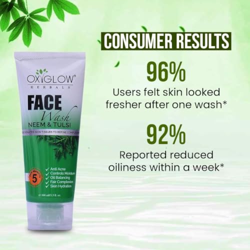 Image of OxyGlow Herbals Neem & Tulsi Face Wash 100g | For Acne Prone Skin | Controls Oil, Cleanses & Prevents Pimples | Anti Acne | Control Moisture | Oil Balancing | Fair Complexion | Skin Hydration | All Skin Type