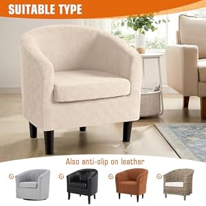 VANSOFY Club Chair Slipcover 2 Piece Stretch Barrel Chair Covers Jacquard Tub Chair Slipcovers Soft Armchair Sofa Cover Couch Furniture Protector1 PackCream