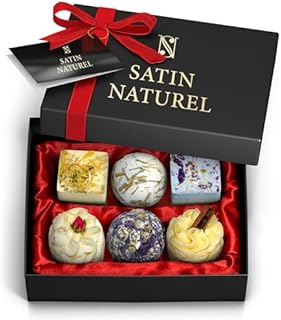 Christmas Gifts for Women - 6Pcs Bath Bombs Gift Box - Hand Made with Essential Oil Flowers & Bio Shea Butter - Gifts for her - Gifts for Mum - Vegan Skincare by Satin Naturel
