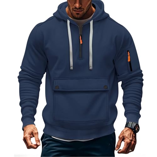 Hoodie Men Half Zip Fall Long Sleeve Pullover Casual Drawstring Hooded Sweatshirt with Multi Pockets 2025