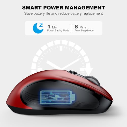 Image of WisFox 2.4G Wireless Mouse for Laptop, Ergonomic Computer Mouse with USB Receiver and Type-C Adapter, 6 Button Cordless Mouse Wireless Mice for Windows Mac PC Notebook (Red)