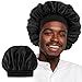 WLLHYF Silk Bonnet for Men, Satin Bonnet Double Layer Elastic Band Silk Sleep Cap Black Soft Adjustable Hair Cap Hair Wrap Large Bonnets for Women Sleeping