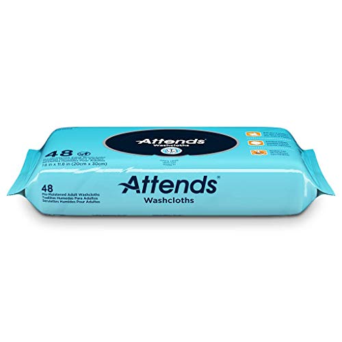 Attends Unscented Washcloths For Adult Incontinence Care With Aloe And Vitamin E, Unisex, 7.8"X11.8", 48 Count (X12) #TOP1