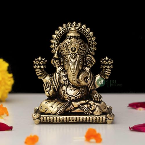 INDICAST Brass Ganesha Idol for Good Luck & Worship | 2" Ganpati Hindu God Statue Figurine Perfect for Decoration Puja & Gifting Purpose Sculpture (Weight- 60gm)